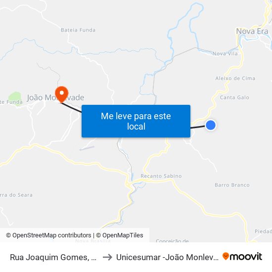 Rua Joaquim Gomes, 538 to Unicesumar -João Monlevade map