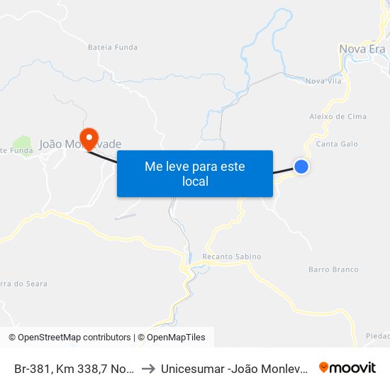 Br-381, Km 338,7 Norte to Unicesumar -João Monlevade map