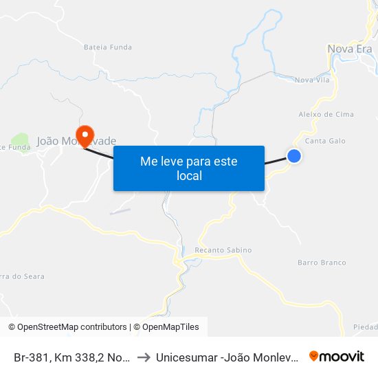 Br-381, Km 338,2 Norte to Unicesumar -João Monlevade map