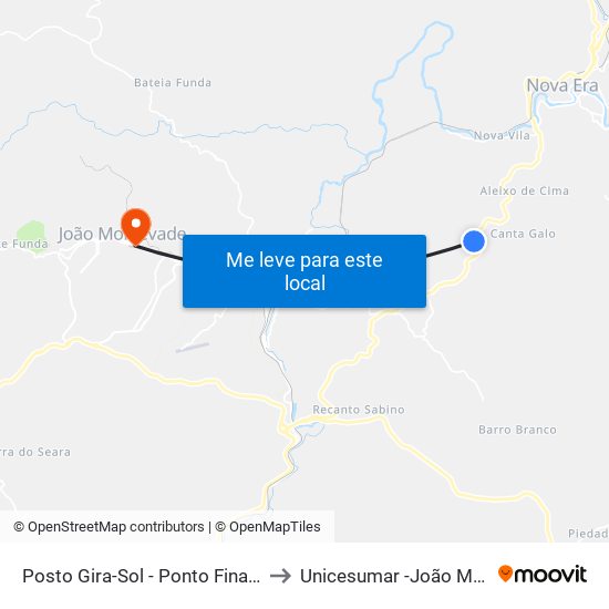 Posto Gira-Sol - Ponto Final De Lages to Unicesumar -João Monlevade map