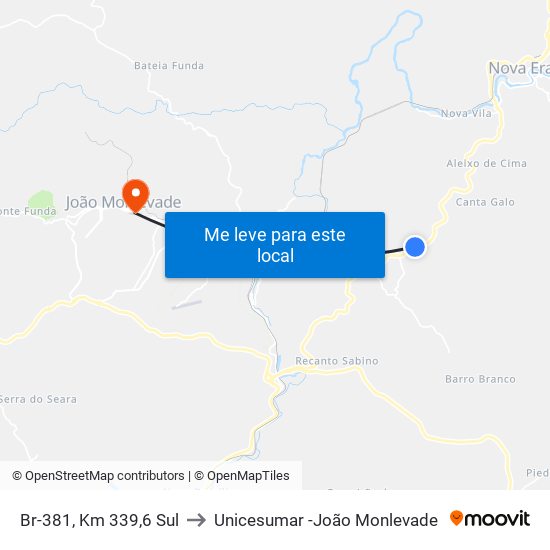 Br-381, Km 339,6 Sul to Unicesumar -João Monlevade map