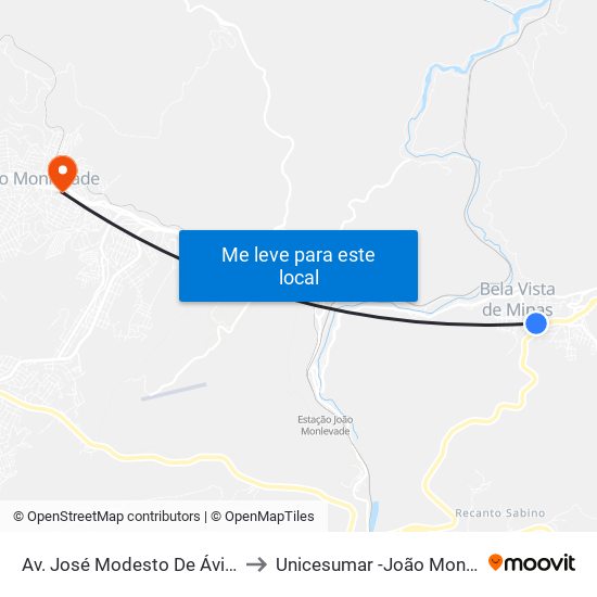 Av. José Modesto De Ávila, 750 to Unicesumar -João Monlevade map