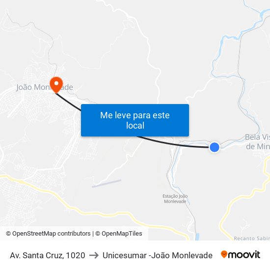 Av. Santa Cruz, 1020 to Unicesumar -João Monlevade map