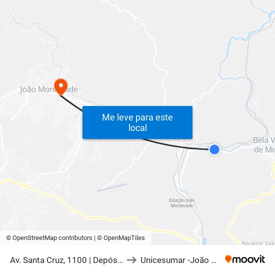 Av. Santa Cruz, 1100 | Depósito De Carvão to Unicesumar -João Monlevade map