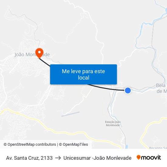 Av. Santa Cruz, 2133 to Unicesumar -João Monlevade map