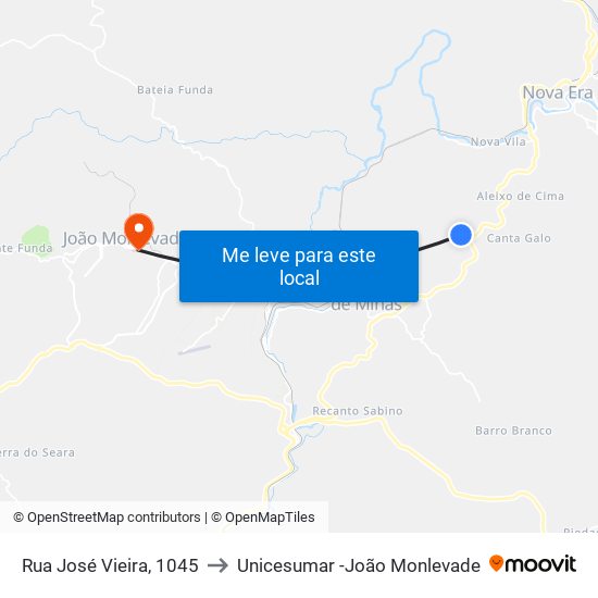 Rua José Vieira, 1045 to Unicesumar -João Monlevade map