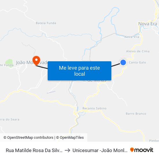Rua Matilde Rosa Da Silva, 100 to Unicesumar -João Monlevade map