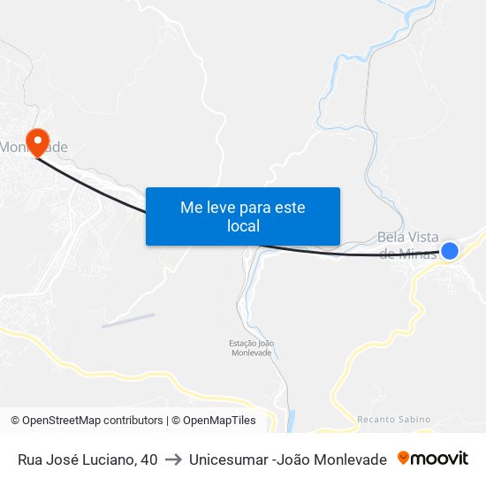 Rua José Luciano, 40 to Unicesumar -João Monlevade map