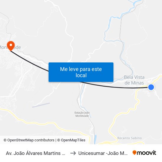 Av. João Álvares Martins Guerra, 20 to Unicesumar -João Monlevade map