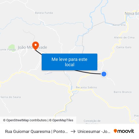Rua Guiomar Quaresma | Ponto Final De Córrego Fundo to Unicesumar -João Monlevade map
