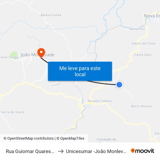 Rua Guiomar Quaresma to Unicesumar -João Monlevade map