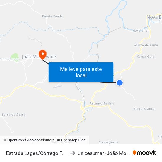 Estrada Lages/Córrego Fundo, Sul to Unicesumar -João Monlevade map