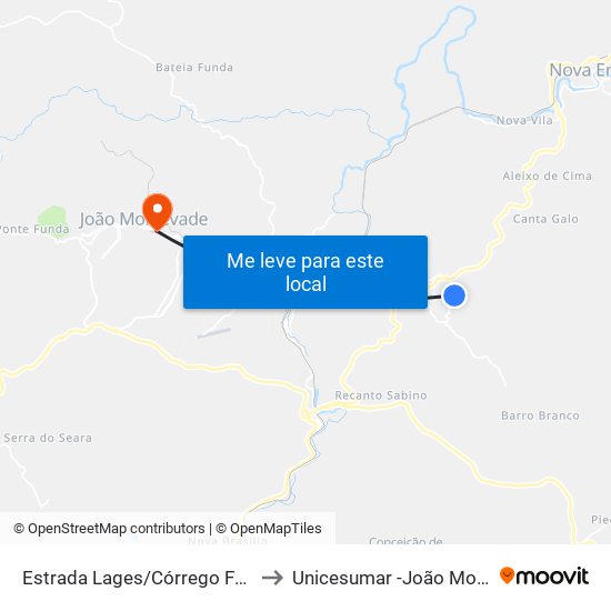 Estrada Lages/Córrego Fundo, Sul to Unicesumar -João Monlevade map