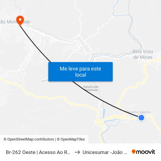 Br-262 Oeste | Acesso Ao Recanto Sabino to Unicesumar -João Monlevade map