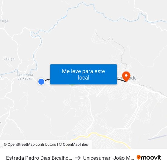 Estrada Pedro Dias Bicalho Filho, 2501 to Unicesumar -João Monlevade map