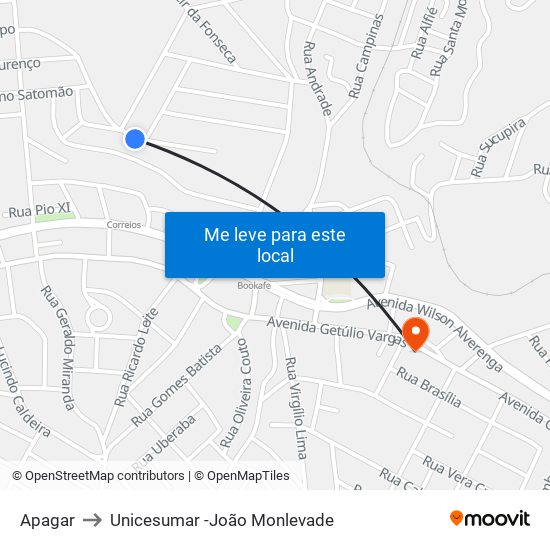 Apagar to Unicesumar -João Monlevade map