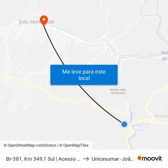 Br-381, Km 349,1 Sul | Acesso Ao Distrito Industrial to Unicesumar -João Monlevade map
