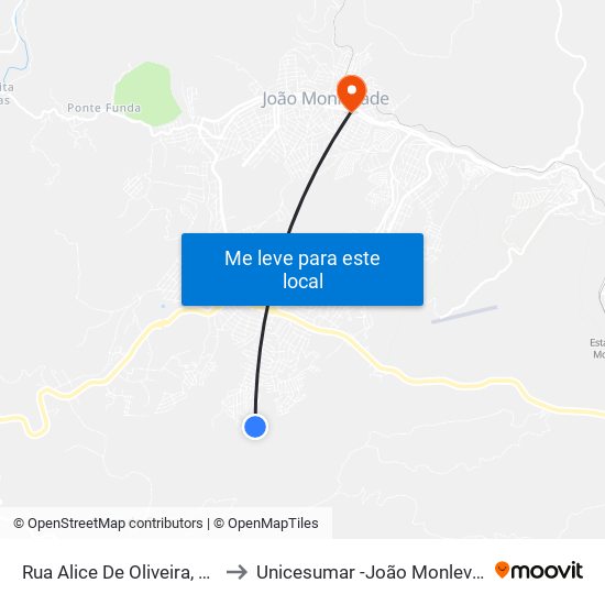 Rua Alice De Oliveira, 121 to Unicesumar -João Monlevade map