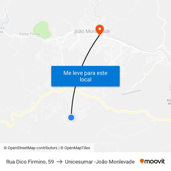Rua Dico Firmino, 59 to Unicesumar -João Monlevade map
