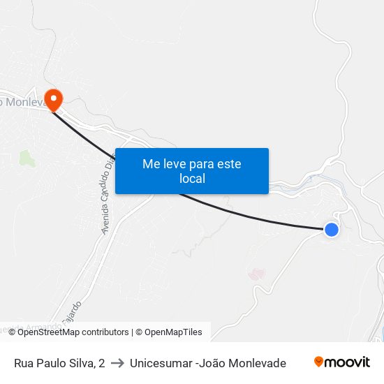 Rua Paulo Silva, 2 to Unicesumar -João Monlevade map