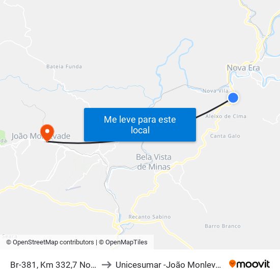Br-381, Km 332,7 Norte to Unicesumar -João Monlevade map