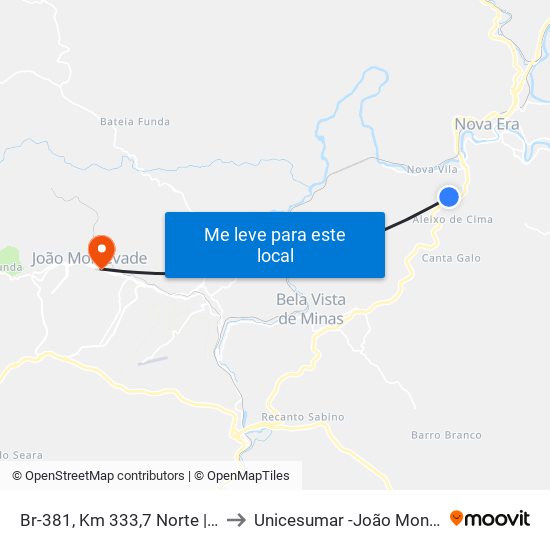 Br-381, Km 333,7 Norte | Aleixo to Unicesumar -João Monlevade map