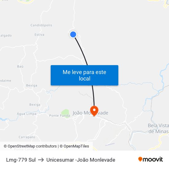 Lmg-779 Sul to Unicesumar -João Monlevade map