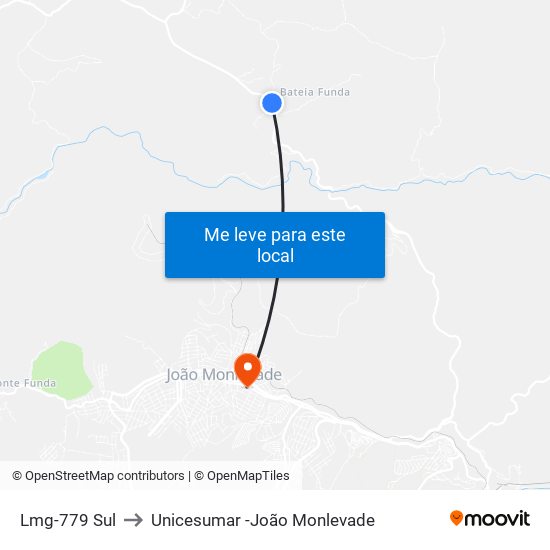 Lmg-779 Sul to Unicesumar -João Monlevade map