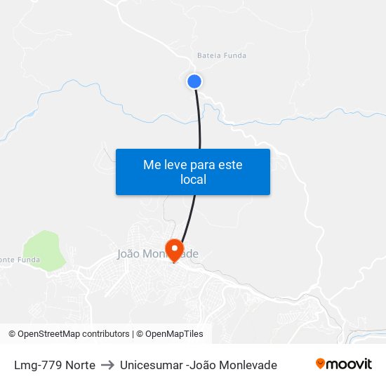 Lmg-779 Norte to Unicesumar -João Monlevade map