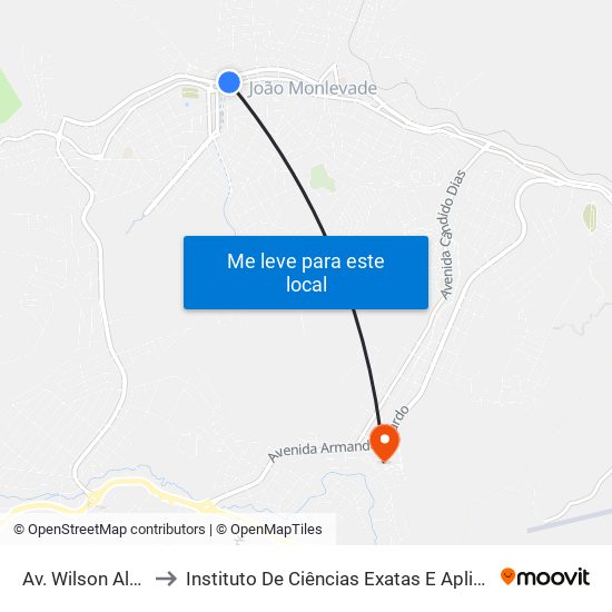 Av. Wilson Alvarenga, 1803 to Instituto De Ciências Exatas E Aplicadas (Icea) - Ufop Campus Jm map