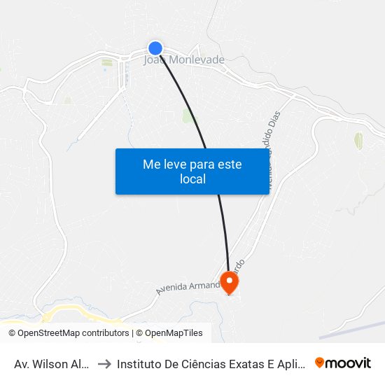 Av. Wilson Alvarenga, 1517 to Instituto De Ciências Exatas E Aplicadas (Icea) - Ufop Campus Jm map