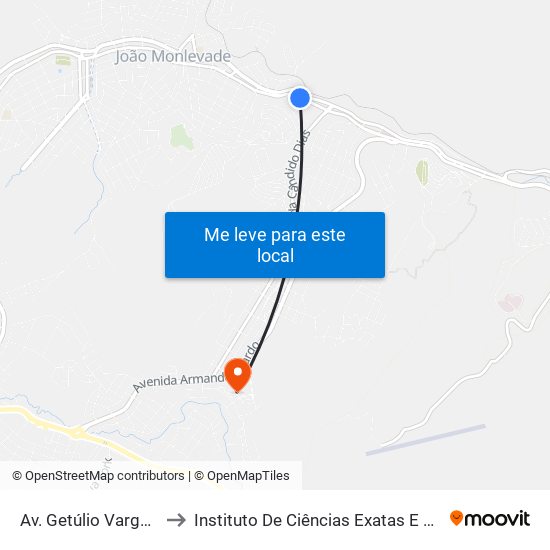 Av. Getúlio Vargas, 3485 | Castelinho to Instituto De Ciências Exatas E Aplicadas (Icea) - Ufop Campus Jm map