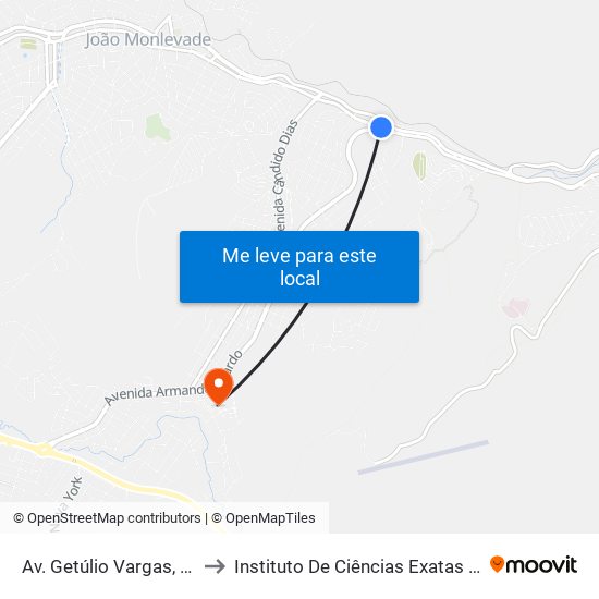 Av. Getúlio Vargas, 2605 | Pronto Atendimento to Instituto De Ciências Exatas E Aplicadas (Icea) - Ufop Campus Jm map