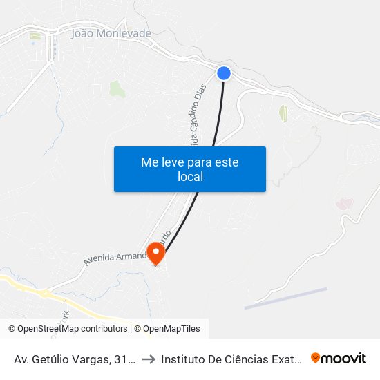 Av. Getúlio Vargas, 3107 | Secretaria Municipal De Obras to Instituto De Ciências Exatas E Aplicadas (Icea) - Ufop Campus Jm map