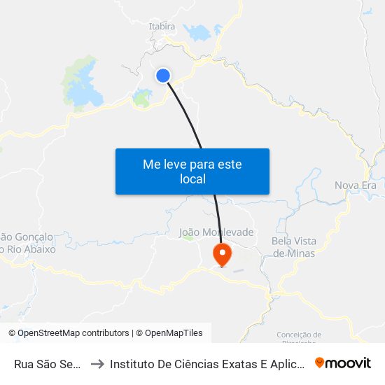 Rua São Sebastião, 171 to Instituto De Ciências Exatas E Aplicadas (Icea) - Ufop Campus Jm map