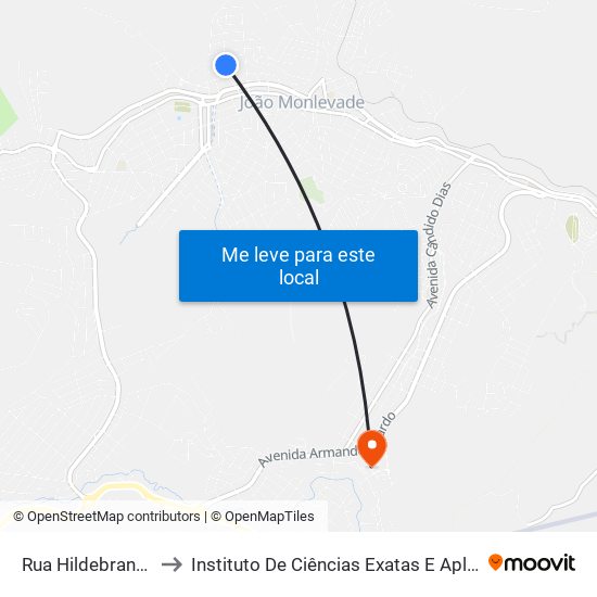 Rua Hildebrando Santana, 300 to Instituto De Ciências Exatas E Aplicadas (Icea) - Ufop Campus Jm map