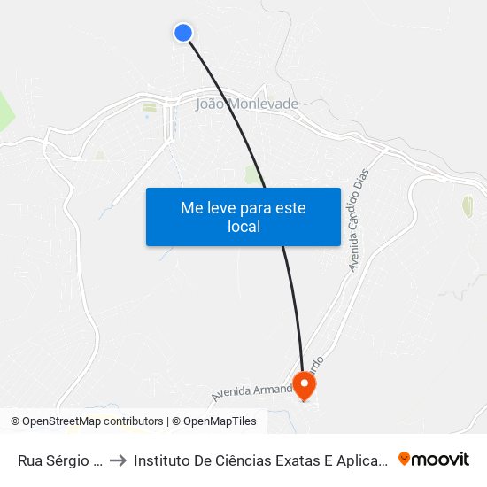 Rua Sérgio Porto, 150 to Instituto De Ciências Exatas E Aplicadas (Icea) - Ufop Campus Jm map
