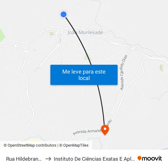 Rua Hildebrando Santana, 500 to Instituto De Ciências Exatas E Aplicadas (Icea) - Ufop Campus Jm map