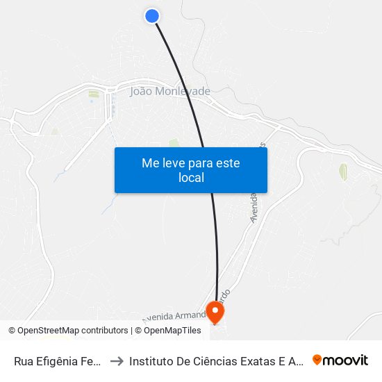 Rua Efigênia Ferreira Moreira, 925 to Instituto De Ciências Exatas E Aplicadas (Icea) - Ufop Campus Jm map