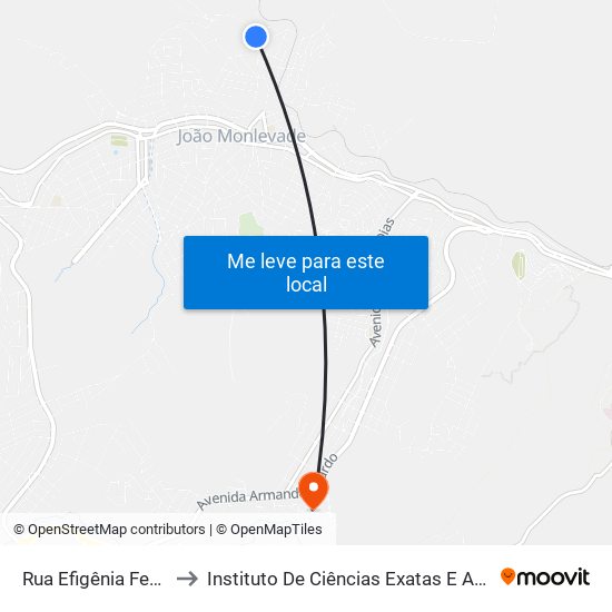 Rua Efigênia Ferreira Moreira, 255 to Instituto De Ciências Exatas E Aplicadas (Icea) - Ufop Campus Jm map
