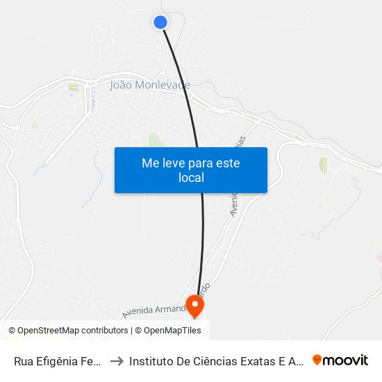 Rua Efigênia Ferreira Moreira, 260 to Instituto De Ciências Exatas E Aplicadas (Icea) - Ufop Campus Jm map