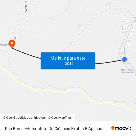 Rua Beira Rio, 2 to Instituto De Ciências Exatas E Aplicadas (Icea) - Ufop Campus Jm map