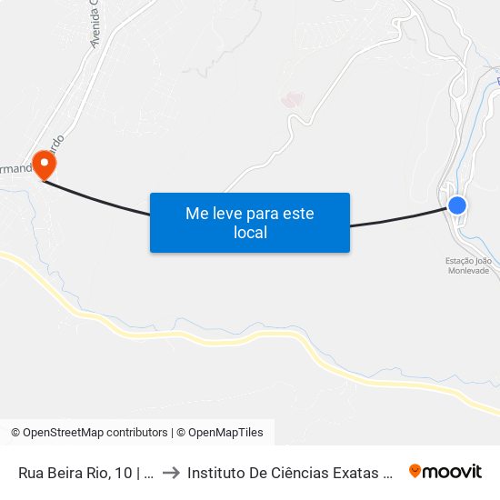Rua Beira Rio, 10 | Ponto Final Do Beira Rio to Instituto De Ciências Exatas E Aplicadas (Icea) - Ufop Campus Jm map