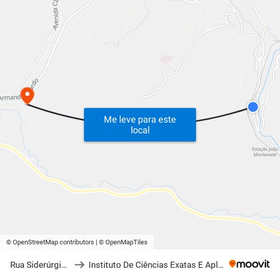 Rua Siderúrgica, 52 | Contepe to Instituto De Ciências Exatas E Aplicadas (Icea) - Ufop Campus Jm map