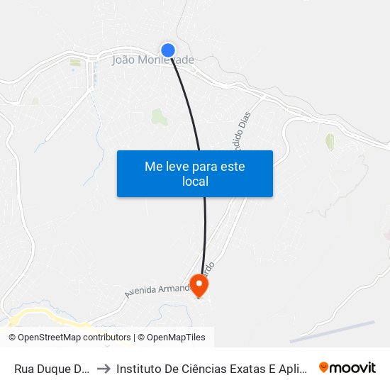 Rua Duque De Caxias, 160 to Instituto De Ciências Exatas E Aplicadas (Icea) - Ufop Campus Jm map