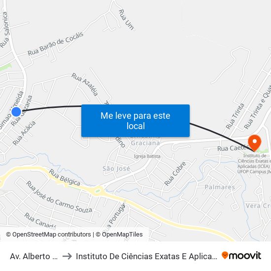 Av. Alberto Lima, 2761 to Instituto De Ciências Exatas E Aplicadas (Icea) - Ufop Campus Jm map