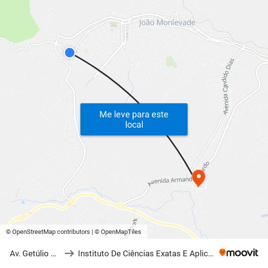 Av. Getúlio Vargas, 6857 to Instituto De Ciências Exatas E Aplicadas (Icea) - Ufop Campus Jm map