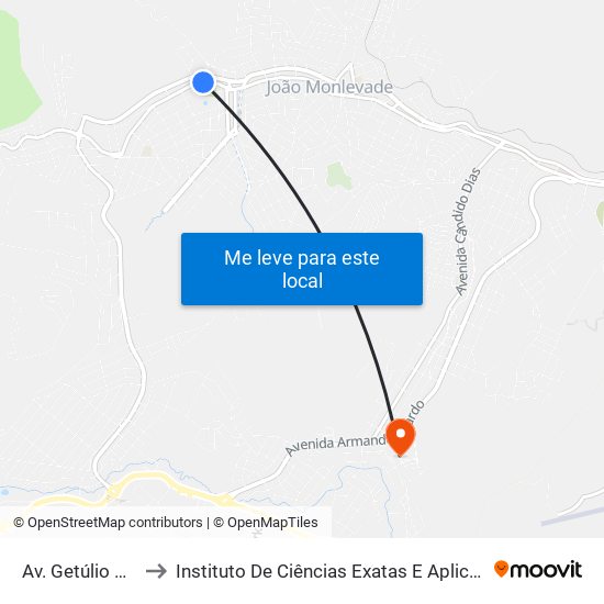 Av. Getúlio Vargas, 5817 to Instituto De Ciências Exatas E Aplicadas (Icea) - Ufop Campus Jm map