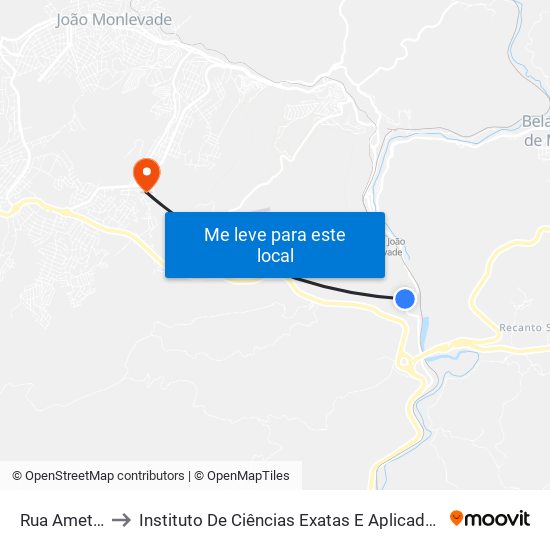 Rua Ametista, 161 to Instituto De Ciências Exatas E Aplicadas (Icea) - Ufop Campus Jm map