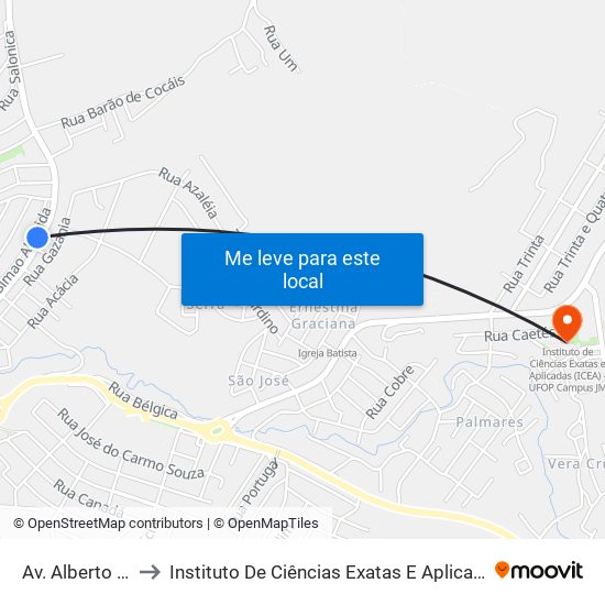 Av. Alberto Lima, 2650 to Instituto De Ciências Exatas E Aplicadas (Icea) - Ufop Campus Jm map